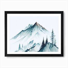 Mountain And Forest In Minimalist Watercolor Horizontal Composition 197 Art Print