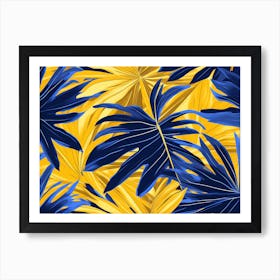 Tropical Leaves Canvas Print, Bold of yellow and blue colors, Living room decor, 1318 Art Print