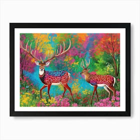 Colourful Deer In The Forest Art Print