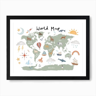 World Map In Green Art Print