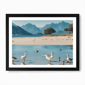 Geese On The Beach Art Print