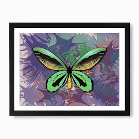 Mechanical Butterfly The Queen Alexandra S Birdwing Techno Ornithoptera Alexandrae On A Dark Abstract Background In Purple, Blue, Pink Colors Art Print