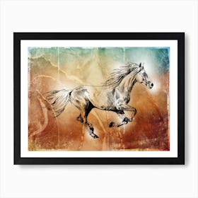 Horse Drawing Art Illustration In A Photomontage Style 41 Art Print