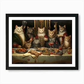 Cats At A Medieval Banquet With Wine Art Print