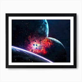 Planet explosion. Apocalypse in space #1 — space poster, space photo art, collage Art Print