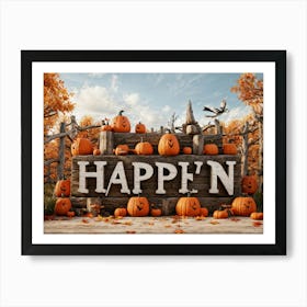 Autumn Themed Word Art Featuring The Word Happy Halloween In A Creative Rustic Stack As If Carve (3) Art Print