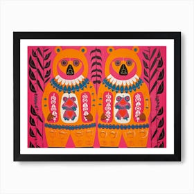 Grizzly Bear 2 Folk Style Animal Illustration Art Print