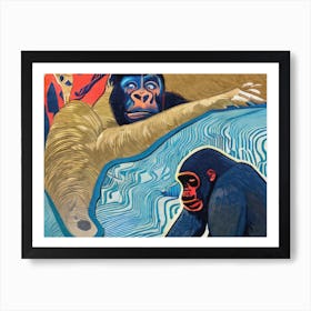 Japanese Gorillas In The Water Art Print