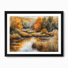 Autumn Pond Landscape Painting (36) Art Print