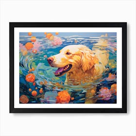 Golden Retriever Dog Swimming In The Sea Art Print