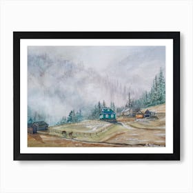 Fog In The Mountain Village Art Print