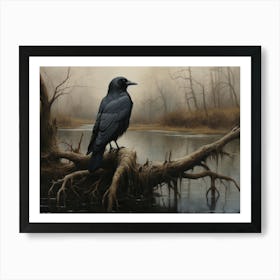 Autumn Crow Halloween Painting Art Print