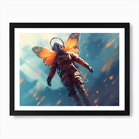 Astronaut becomes butterfly hovering in the infinite sky Art Print