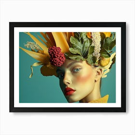 Woman With Flowers On Her Head 9 Art Print