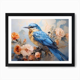 Blue Bird and Flowers Art Print