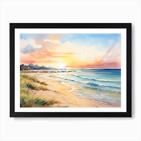 Watercolor Beach Sunset Art Print