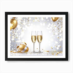 Celebration Banner Glistens Emblazon Sparkling Champagne Glass Centerpiece Raised In A Toast Back (1) Art Print