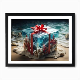 Gift Box On The Beach Art Print