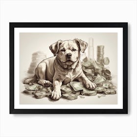 Dog With Money Art Print