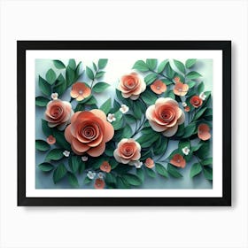 Roses Surrounded By Leaves And Flowers 5 Art Print