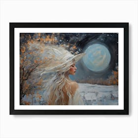 The White Witch - Oil Painting by John Arwen Witchy Art Pagan Mythology Narnia Full Moon Fairytale Enchanting Witchcraft Beautiful Autumn Winter Snow Scene Magical Magick Blue Moon Lunar HD Art Print