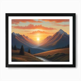 Sunset In The Mountains Landscape 3 Art Print