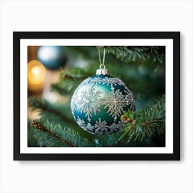 A Meticulously Detailed Geometrical Bauble Delicately Poised On The Thin Frost Dusted Branches Of (2) 2 Art Print