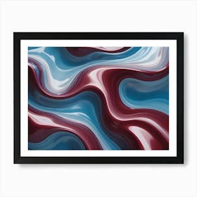 Abstract Image Of Swirling, Fluid Waves In Shades Of Blue, White, And Red Art Print