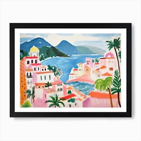 Amalfi Coast Cute Watercolour Illustration 1 Art Print