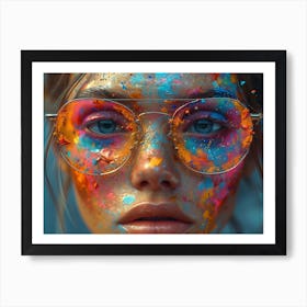 Psychedelic Portrait: Vibrant Expressions in Liquid Emulsion Girl With Colorful Paint On Her Face Art Print