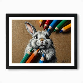 Bunny With Colored Pencils Art Print