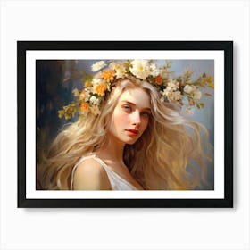 Upscaled A Oil Painting Blonde Young Girl With Flowers On Her Hair 5717fec6 6add 4b5d 873d A9a1314b1027 Art Print