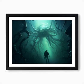 Underwater abyss filled with menacing sea creatures Art Print