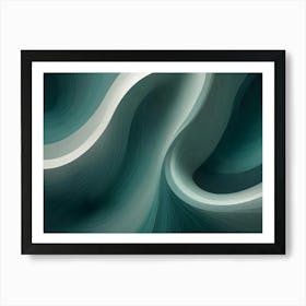 Abstract Swirling Pattern Of Teal And White Hues, Resembling Flowing Liquid Or Energy, Creating A Minimalist And Elegant Design Art Print