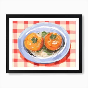 A Plate Of Stuffed Peppers, Top View Food Illustration, Landscape 2 Art Print