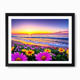 Sunset With Flowers Art Print