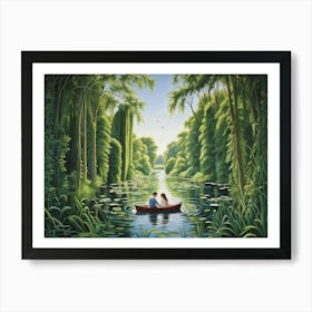 A Passionate Summer Scene Capturing A Youthful Couple In Love Gently Rowing Into The Heart Of A Fre Art Print