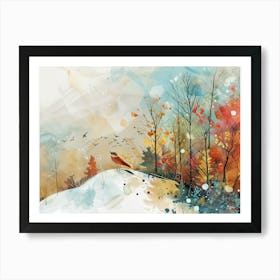 Wildflower Bird In Winter Landscape Art Print