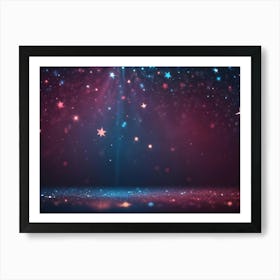 A Dark Background With A Scattering Of Colorful Stars, Blue And Red Lights, And A Slight Sparkle, Representing A Festive, Magical, Or Dreamy Atmosphere Art Print