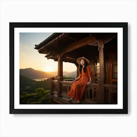 A Youthful Asian Woman Embodying Freedom Pleasure And Success Embarks On An Extreme Adventure P (5) Art Print