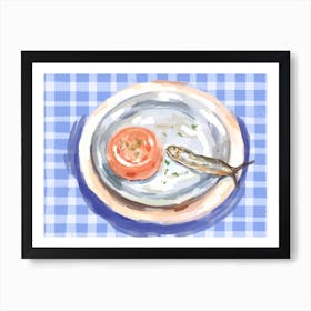 A Plate Of Sardines, Top View Food Illustration, Landscape 1 Art Print