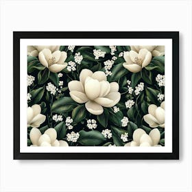 Magnolia Flowers Seamless Pattern, Luxury Floral 1 Art Print