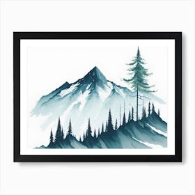 Mountain And Forest In Minimalist Watercolor Horizontal Composition 350 Art Print