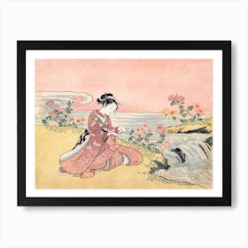 Japanese Woman Picking Chrysanthemum Art Print