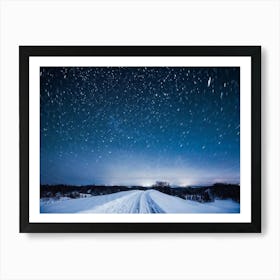 A Majestic Snowy Landscape Of Scandinavia Covering The Background Frost Covered Ground Resting Un (7) Art Print