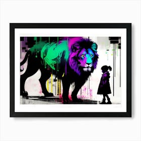 Lion And Girl Art Print