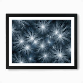 A Dark Background With A Pattern Of White, Stylized Flowers Or Starbursts, Creating A Sense Of Depth And Texture Art Print