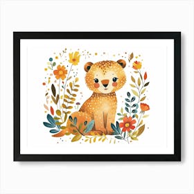 Little Floral Mountain Lion 2 Art Print