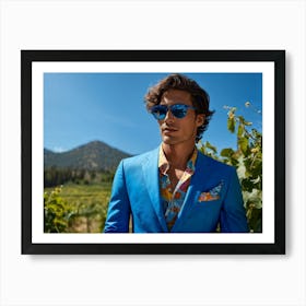 A Fashionable Businessman In A Playful Summer Setting His Sunglasses Reflecting The Mountain Filled (3) Art Print