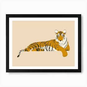 Tiger Relaxing - Beige Art Print